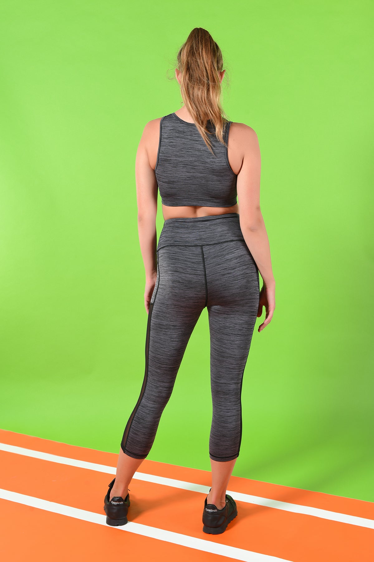 Side Pocket Design Grey Spacedye Fabric Active Sportswear for Women