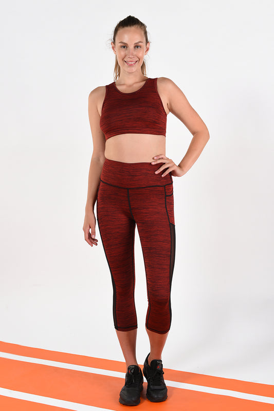 Side Pocket Design Red Spacedye Fabric Active Sportswear for Women