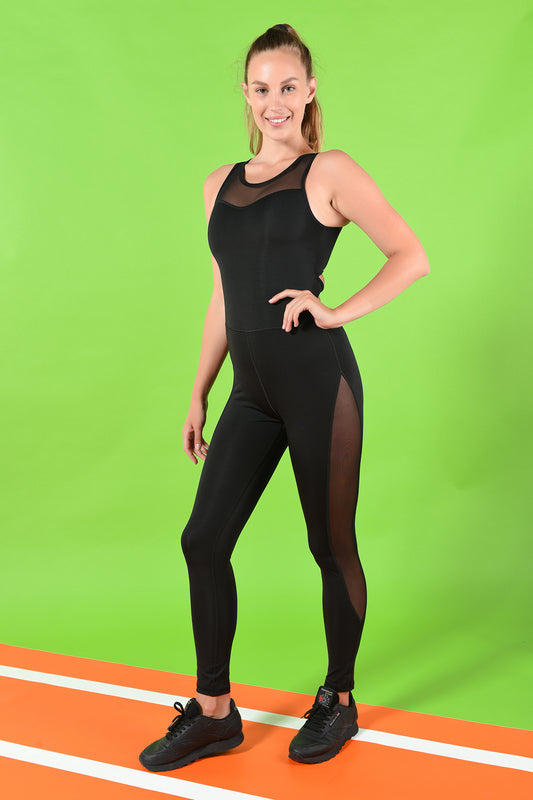 Jumpsuit Mesh Design Black Active Sportswear for Women