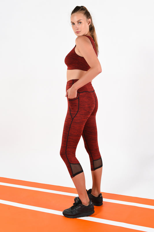 Kash Pocket Design Red Spacedye Fabric Active Sportswear for Women