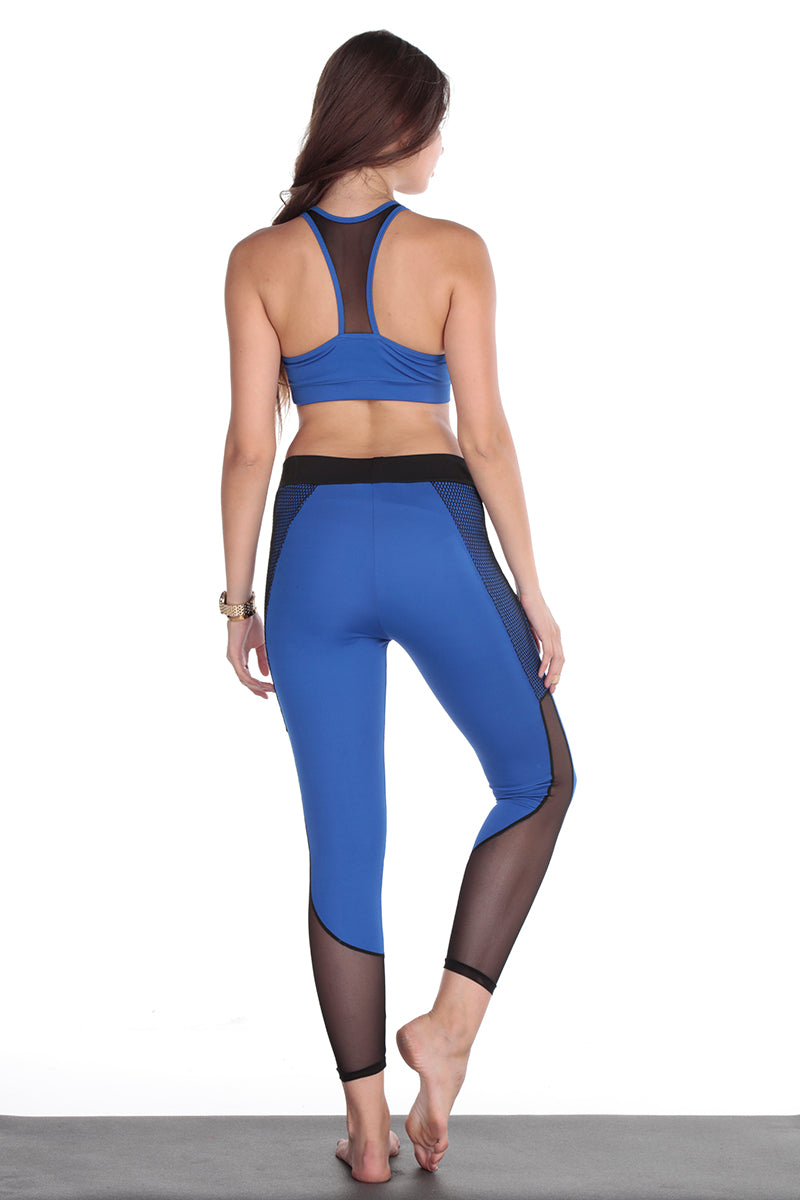 Hex Design Blue With Mesh Active Yoga Pants