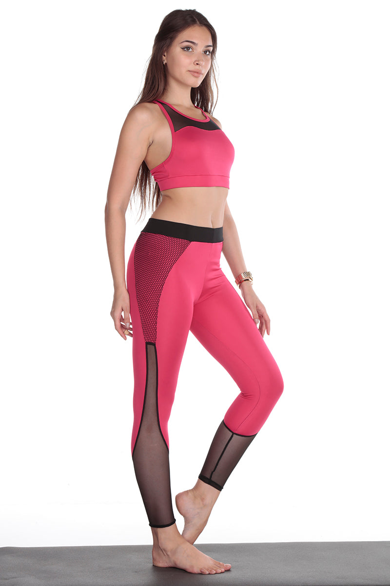 Hex Design Pink With Mesh Active Yoga Pants