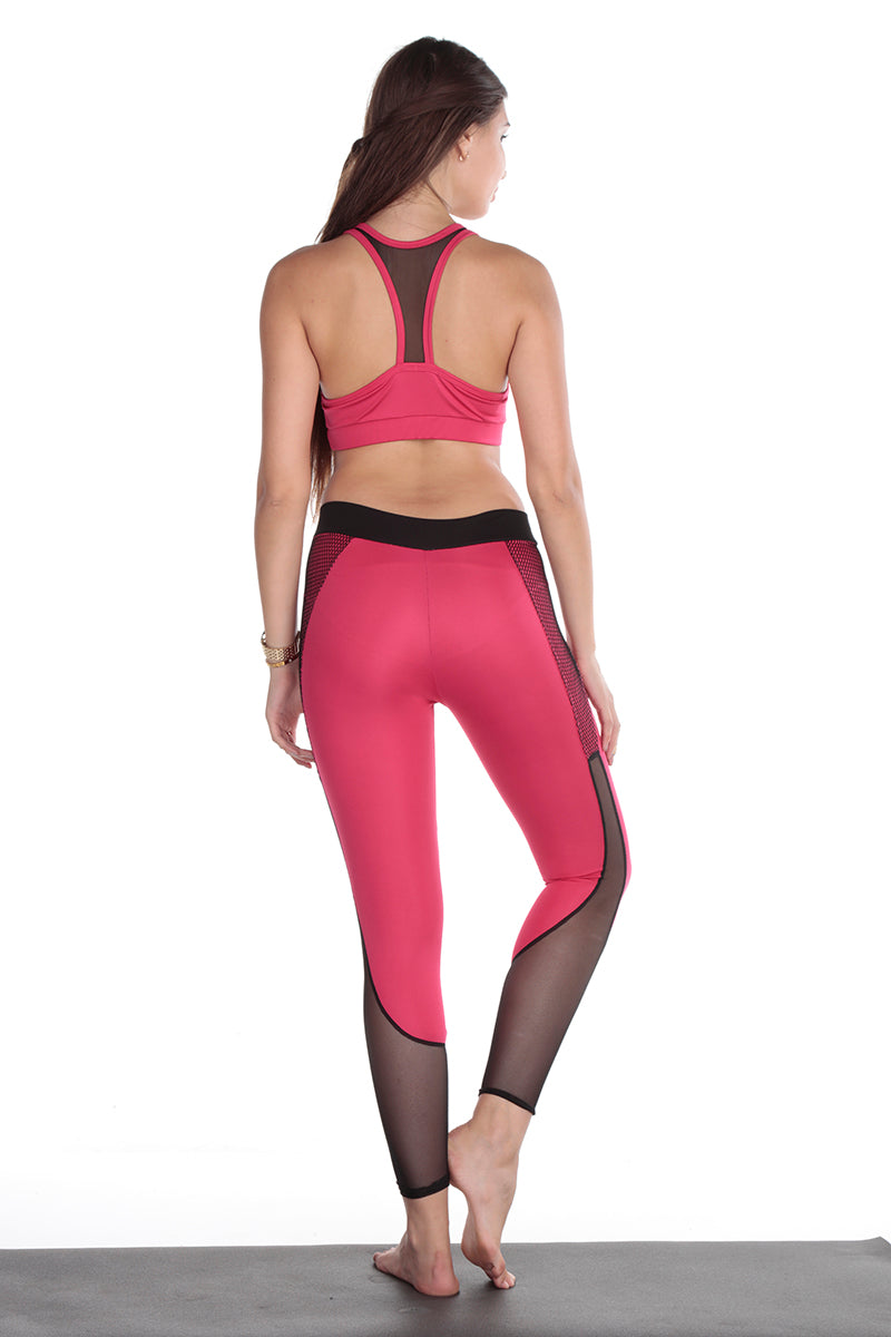 Hex Design Pink With Mesh Active Yoga Pants