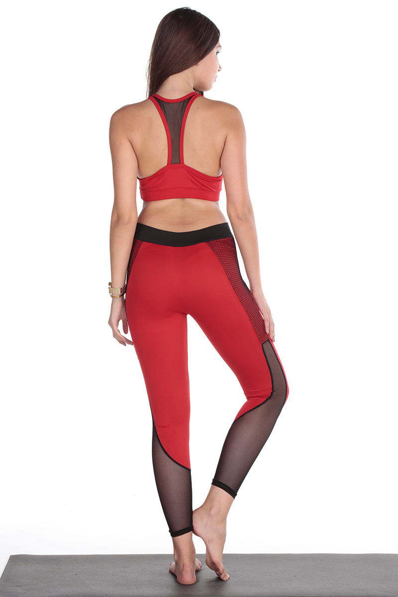 Hex Design Red With Mesh Active Yoga Pants