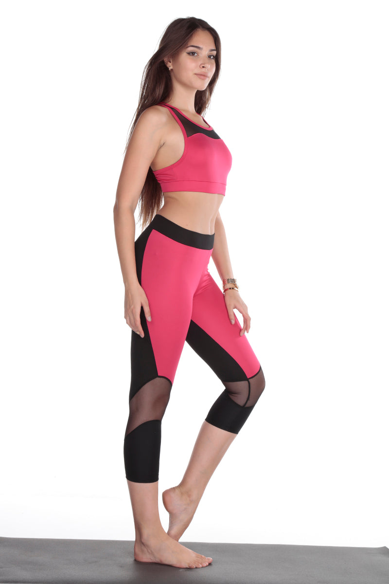 Karma Capri Design Pink With Mesh Active Yoga Pants