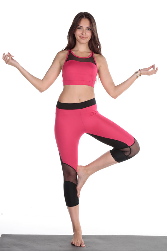 Karma Capri Design Pink With Mesh Active Yoga Pants